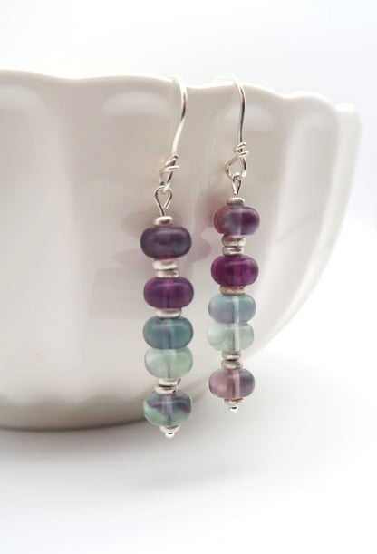 Fluorite & Silver Drop Earrings
