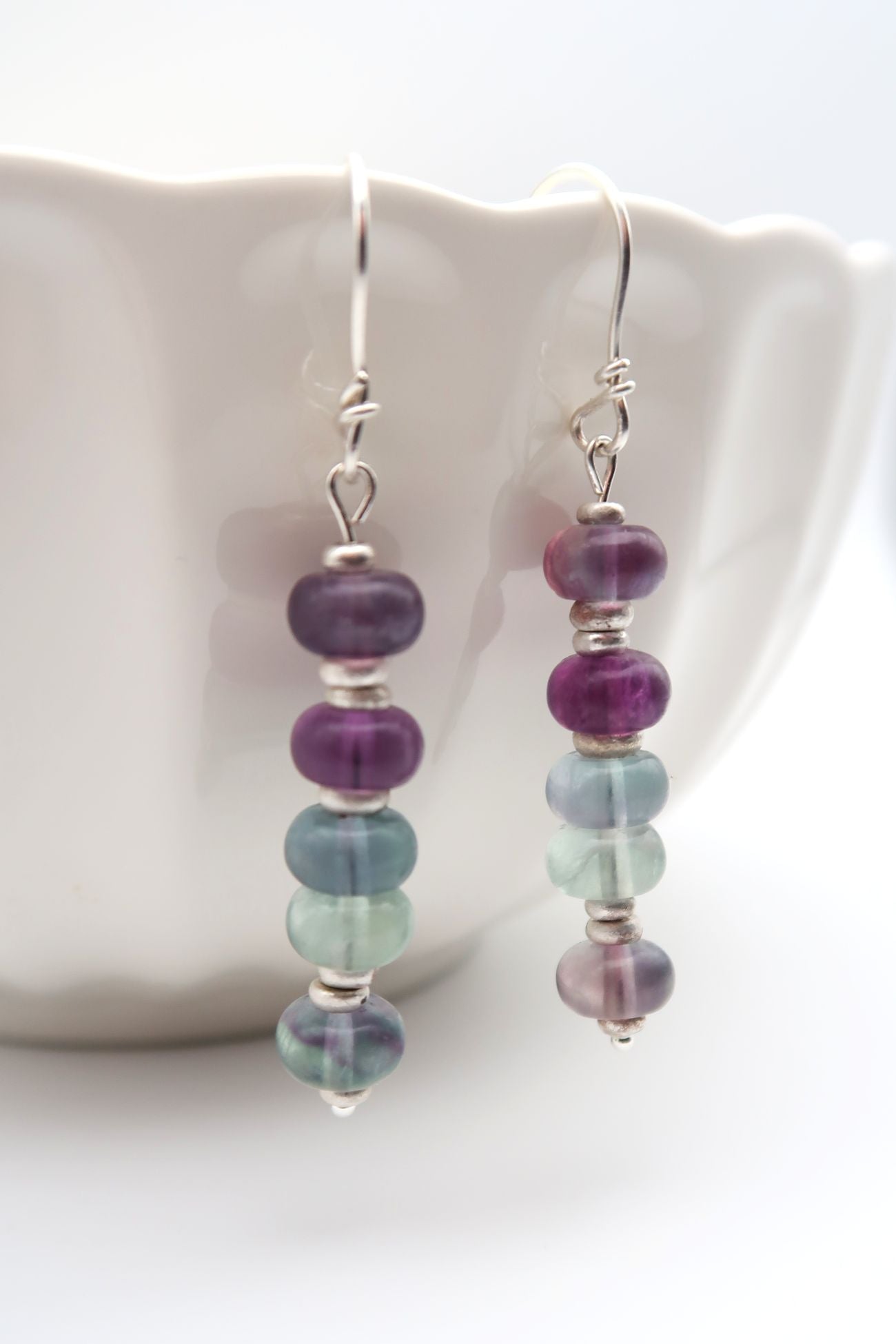 Fluorite & Silver Drop Earrings