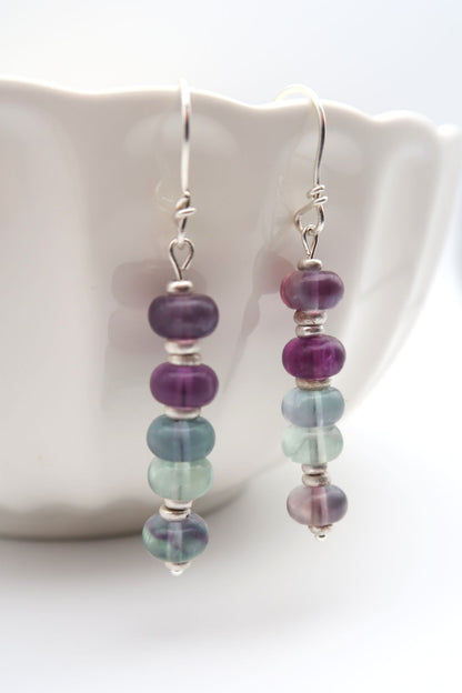 Fluorite & Silver Drop Earrings