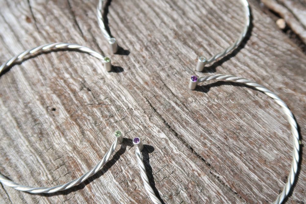 Twisted Gemstone Torque Bangle