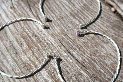 Twisted Gemstone Torque Bangle