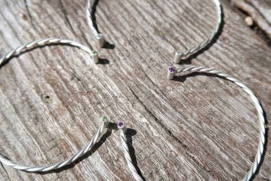 Twisted Gemstone Torque Bangle